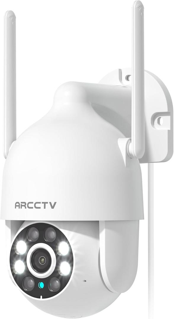 ARCCTV 2K Security Camera Outdoor, 2.4G/5G WiFi 24/7 Recording Security Camera, 360 PTZ Auto Tracking, Motion Tracking, Full Color Night Vision, Waterproof, White 