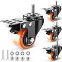 2 Inch Caster Wheels, Threaded Stem Casters Set of 4 Heavy Duty, 5/16"-18x1 (Screw Diameter 5/16", Stem Length 1"), Safety Dual Locking Industrial Castors, Wheels for Cart, Furniture