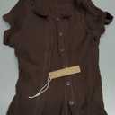 Womens Slim Fitted Shirts Short Sleeve Cardigan Button Down Blouses Y2k Ribbed Tops Size S