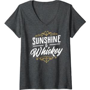 Womens Sunshine and Whiskey Drinking Land Gift Design V-Neck T-Shirt, Large