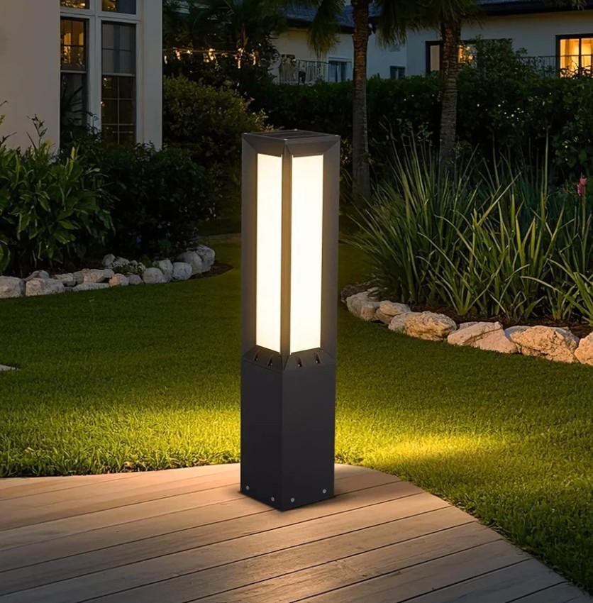 Solar Landscape Path Lights, 31.5" Modern Bollard Lighting 3000K LED Pathway Driveway Outdoor Light Fixture Waterproof Floor Lamp Aluminum Walkway Lantern for Outside Patio Garden Lawn Decoration