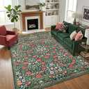 GarveeHome Green Vintage Floral Washable Rugs 5x7 for Living Room Boho Botanical Retro Rug Low Pile Stain Resistance Non Slip Carpet for Bedroom Nursery Dining Room