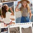 3 Pack Girls Cap Sleeve Shirts Kids V Neck Ribbed Knit Tunic Tops Slim Fit Casual Cute Basic Summer Solid Tee Shirt