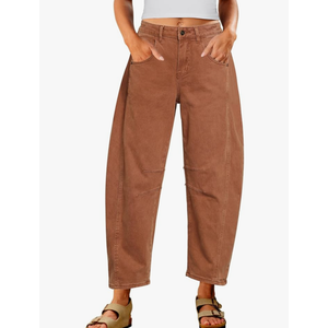 Utyful Barrel Jeans Women Cropped Baggy Trendy High Waisted Distressed Loose Stretch Denim Trouser Jeans with Pockets
S