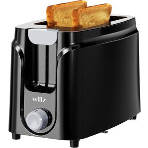 Willz 2-Slice Toaster, Extra Wide Slot with 6 Browning Levels, Small Toaster for Bread, Removable Crumb Tray, Auto Shut-off & Easy Clean, Black