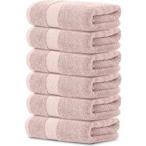 White Classic Hotel Collection, Set of 6, Hand Towels, 100% cotton , 16×30 Inches, Pink