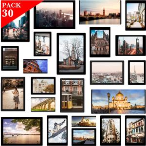 Magnetic Photo Frame, 30 pack Picture Collage Frame, Holds 4X6", 3.5X5", 3X4.5", 2.5X3.5 inches, and a Free Combination Dimensions, Use for Refrigerator,Dishwasher and Other Metallic Surfaces, Black