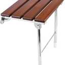 Folding Shower Seat Wall Mounted Bathroom Bathtub Safety Stool Chair, Solid Wood, with Support Legs, Load of 350 lbs, 14.88"(L)*12"(W)*17.12"(H) (Wood)