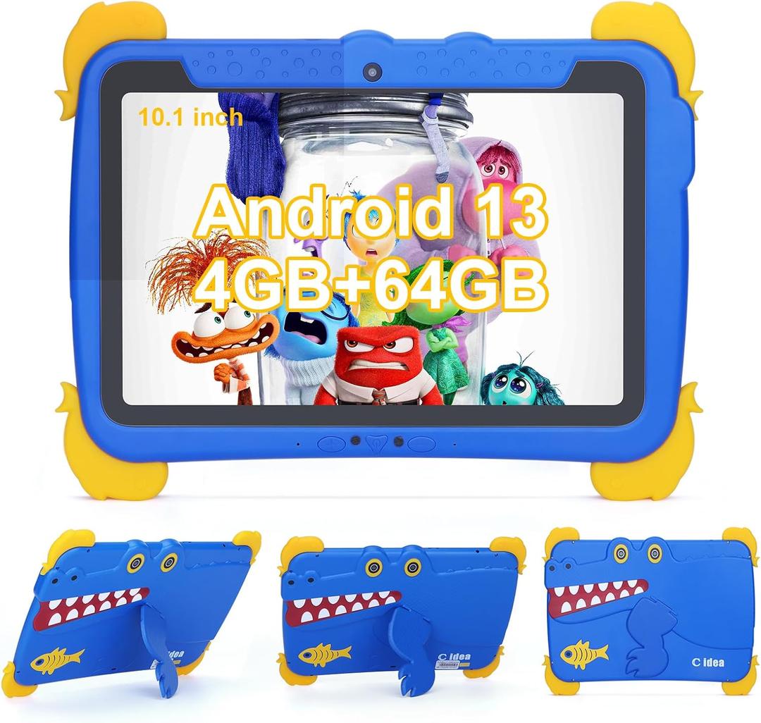 C idea Android 13 Kids Tablet,10.1 inchTablet for Kids,Children Tablet 4GB RAM+64GB ROM(1TB TF), FHD IPS Screen,Pre-intalled IWAWA,6000mAh Battery,5G WiFi|Great Gift for Toddler(Blue)