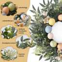 24 Inch Easter Wreath Spring Wreath Artificial Flower Wreath with Colorful Eggs Eucalyptus Leaves Hanger for Front Door Easter Summer Farmhouse Holiday Wall Home Window Decor