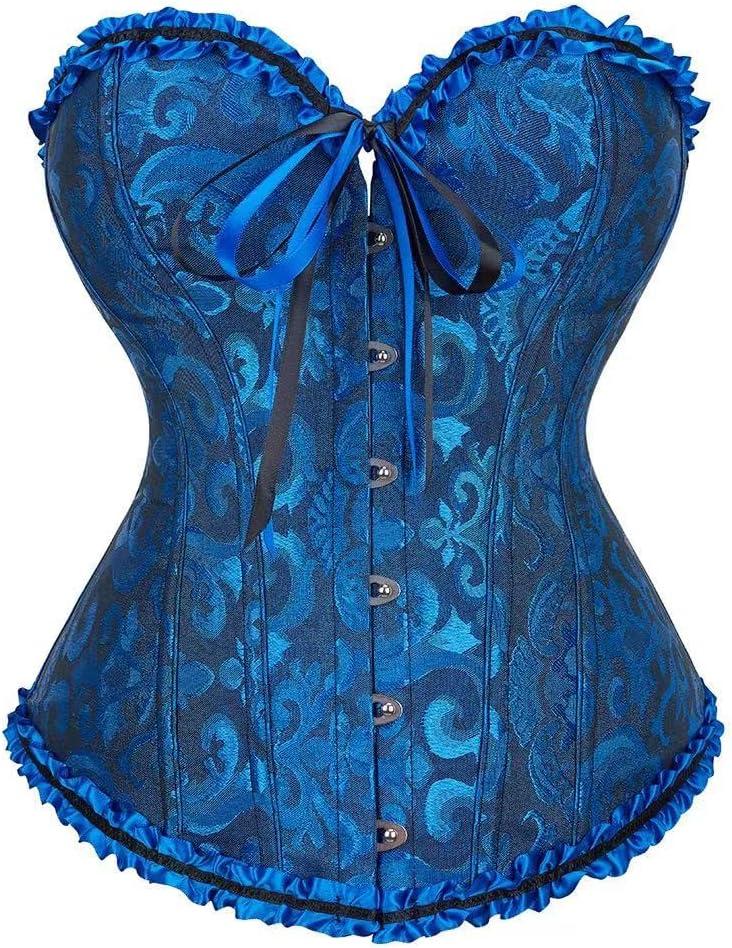 SHYMMUO Corset Tops for Women Sexy Overbust Bustier Lace Up Strapless Party Club Fairycore Renaissance Halloween Costume (Small, Blue/Black)