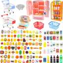 139 Pcs Mini Shopping Cart Basket Miniature Food Drink Toy Supermarket, Miniature Dollhouse Furniture and Accessories,Grocery Store Pretend Play,Doll House Refrigerator Mini Fridge Toy Mini Food Set