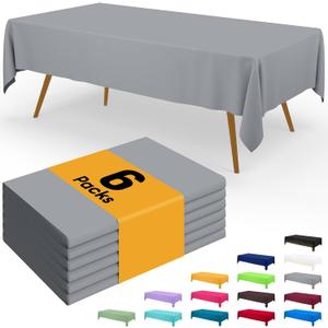 Smiry Disposable Table Cloth - 6 Pack, 54 x 108 Inch Waterproof Rectangle Tablecloths for Parties, Decorative Plastic Table Cover, Leakproof & Sturdy, Grey