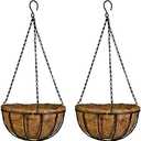 Kingbuy 14 Inch Metal Hanging Planter Basket with Coconut Liner, Wire Plant Holder Watering Pot for Indoor Outdoor Garden Balcony Patio Decoration - 2 Pack