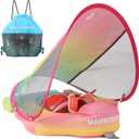 Mambobaby Float Add Tail Baby/Infant Swim Float with Canopy, Non-Inflatable Solid Upgrade Soft Waterproof Skin-Friendly Leather Material (Deluxe Edition Rainbow)