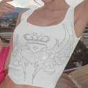 SOLY HUX Women's Y2k Tank Tops Graphic Rib Knit Scoop Neck Sleeveless Crop Top (White, L)