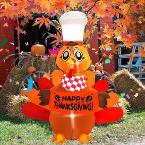 6FT Thanksgiving Inflatable Outdoor Decoration Turkey Inflatable Patio Decoration with Built-in LED Lights, Suitable for Thanksgiving Holiday Party, Patio, Lawn, Garden Winter Decoration