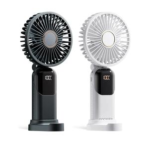 Portable Fan, 4200mAh Battery Operated Fan, 5 Speeds&Digital Display, Makeup Fans for Women with Base, 180°Foldable 3in1 Handheld/Neck/Desk Fan for Outdoor Indoor,Ultra Quiet (Black white)