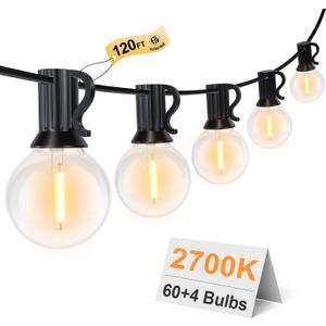 GPATIO 120FT Outdoor String Lights, Waterproof Patio Lights with 64 Hanging Globe G40 Bulbs, 2700k Shatterproof for Backyard Balcony Party Camping Outside Decor