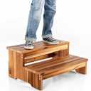 TINAMO 25" Long Step Stool for Adult & Kid - Wooden Two Step Stool 500 Lbs - Riser 2-Step Spa & Hot Tub Stairs for Pool - Heavy Duty 2 Step Stools for Bed, Kitchen/Outdoor - Patent Pending (Acacia)