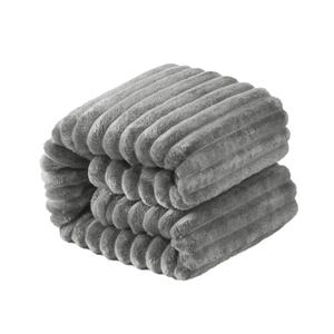 NTBAY Flannel Fuzzy Toddler Blanket, Fluffy Warm and Lightweight Reversible Stripes Design Baby Plush Blanket, 30x40 Inches, Grey (3040 Inch (Pack of 1))
