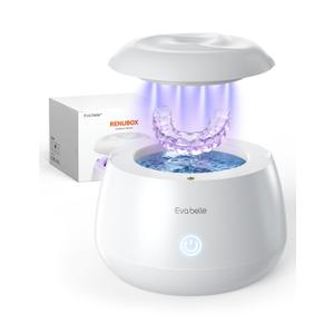 Ultrasonic Retainer Cleaner, EVA BELLE Rechargeable Denture Cleaner Machine, Tooth Cleaner MouthGuard Cleaner, Portable Retainer Cleaner for Night Guards, Braces, Aligner, Toothbrush, Jewelry and More (White)