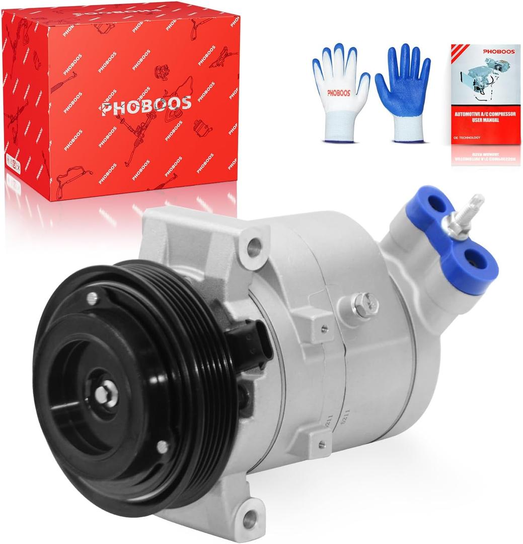 PHOBOOS A/ C Compressor with Clutch Compatible with Chevrolet Equinox 2010-2011 & GMC Terrain 2010-2011, 2015 L4 2.4L, SP17 Style Compressor, Fast Cooling, Low Noise, Easy Installation, Ref. 68680