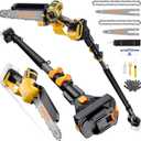 2-IN-1 Cordless 8-Inch Pole Saw & Chainsaw for De-WALT 20V MAX Battery - 1200W Brushless Motor, Total Reach of Max 15.9 FT, Lightweight, 8"&6"Electric Pole Saws for Tree Trimming Pruning (Tool Only)