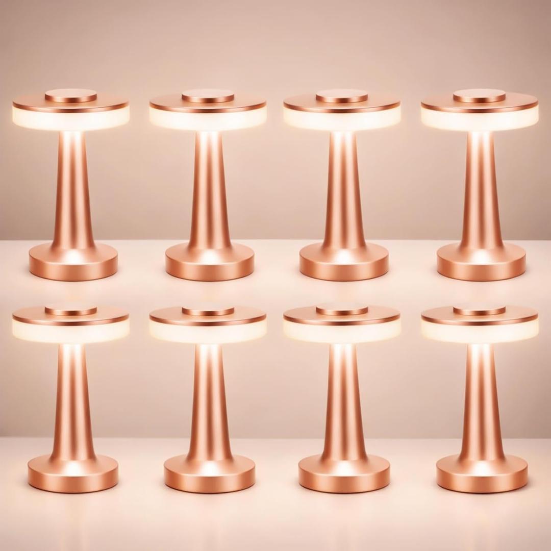 Riakrum 8 Pcs LED Cordless Table Lamp Bulk Rechargeable,Rose Gold
