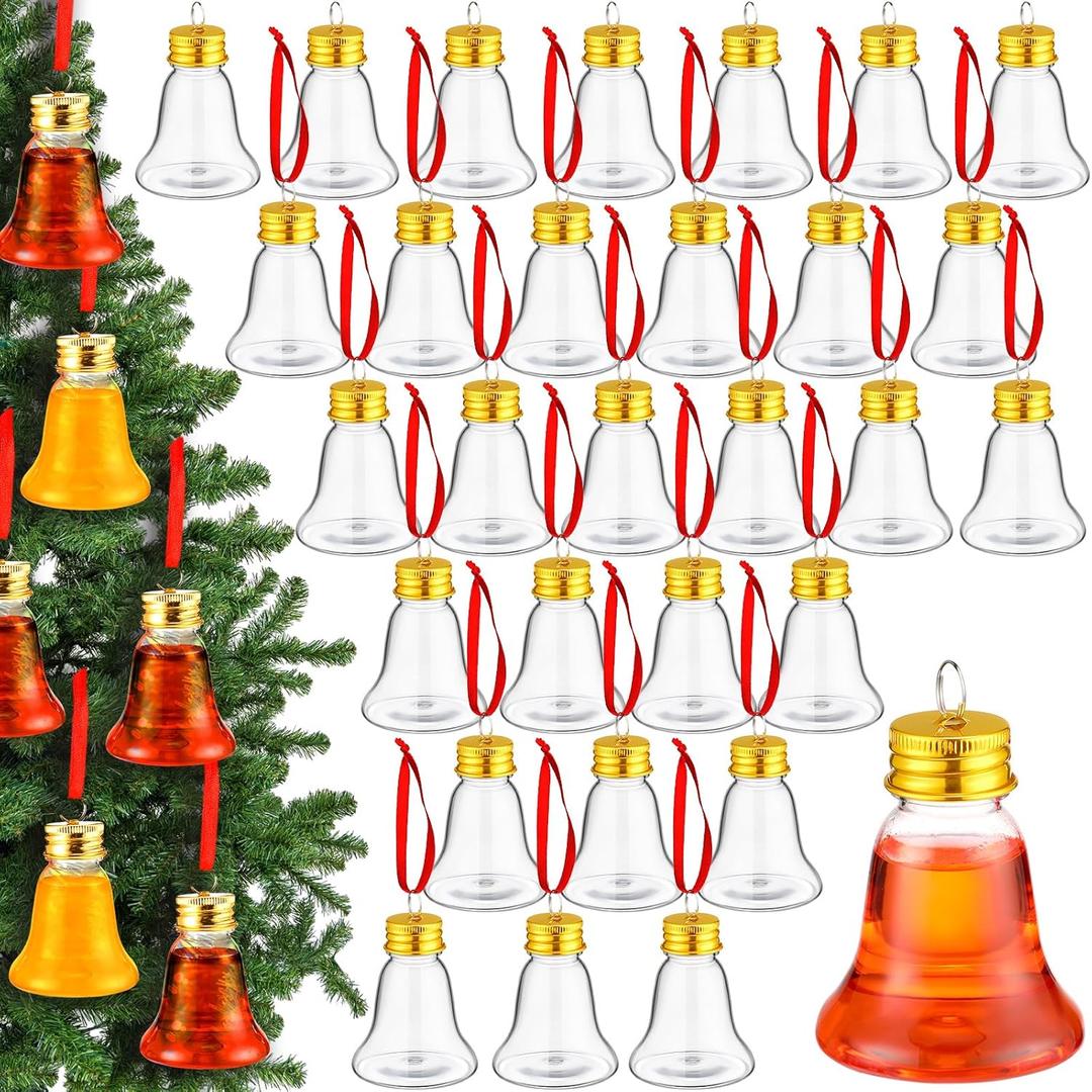 Patelai 36 Pcs Christmas Drink Balls Clear Shot Glass Ornaments Christmas Tree Fillable Ornaments Plastic Xmas Water Bottle Bulbs for Holiday Party Decorations Indoor Outdoor(Bell,50 ml)