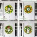22 Inch Artificial Boxwood Wreaths for Front Door, Summer Door Wreath with Sash, Spring Green Wreath Weatherproof for Wall Window Porch Farmhouse Wedding Decor All Year Round Indoor Outdoor