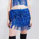 Cubahop Boho Sequin Belly Dance Skirt Hip Belt Tassel Skirt Hip Wrap Scarf Rave Music Festival Costume for Women Girls