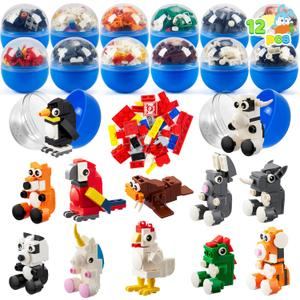 JOYIN 12 Pcs Easter Eggs Hunt Prefilled with Adorable Animal Building Blocks for Easter Party Favors, Easter Basket Stuffers, Classroom Prize Supplies