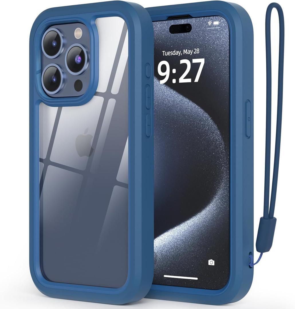 WXR Compatible with iPhone 15 pro case,Soft Silicone Bumper & Crystal Clear Hard PC Back and Hard PC Inner,[Military Grade Drop Protection] 3in1 Heavy Duty Case for iPhone 15 pro 6.1 inch. (Blue)