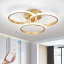 Modern Ceiling Light Fixture,3 Rings Dimmable Flush Mount Ceiling Light with Remote Control, Gold Close to Ceiling Lighting Fixtures for Bedroom Living Room Dining Room, Kitchen Ceiling Lamp