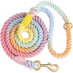 Dog Leash 5 FT Handmade Braided Cotton Rope Leashes for Small Medium and Large Dogs, New Golden Heavy Duty Metal Clasp, Colorful Macaron (5FT x 1/2in (Pack of 1))