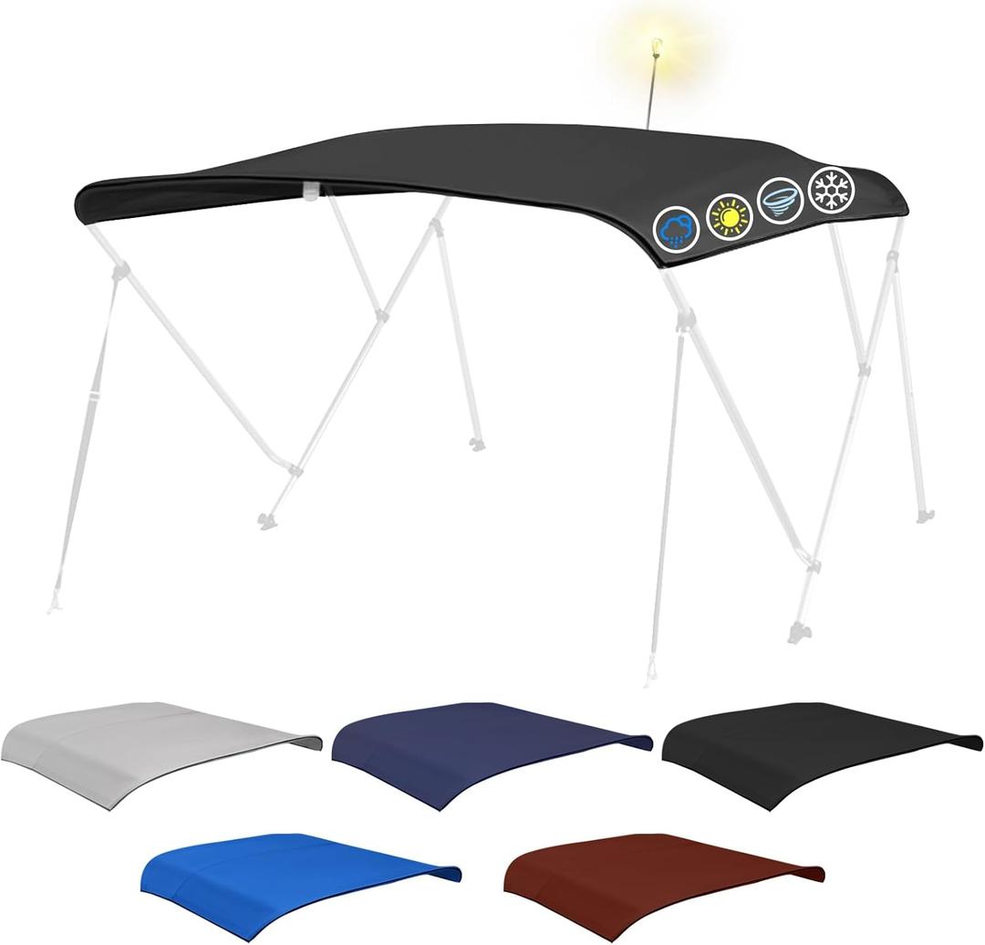 Fuprosico Bimini Top Replacement Canvas 900D Waterproof Bimini Top Cover Replace Canvas for Bimini Top Heavy Duty Replacement for Pontoon with Storage Bag,8'L 97"-103" W,Black,Canvas Only
