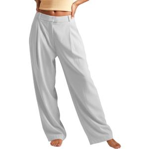 Women's Wide Leg Dress Pants Pleated Front Business Casual Work Pants with Adjustable Middle-Low Rise Trousers, Large