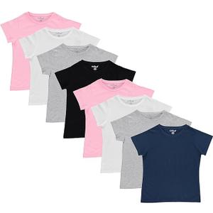Pink Angel Girls' 7-Pack Cotton T-Shirts – Crew Neck Short Sleeve Tees, Solid Color Multipack, Size 10-12 Girls