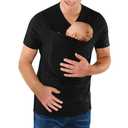 Mens Dad Shirts Baby Carrier Shirt Short Sleeve Skin to Skin New Dad Gifts T-Shirt with Pocket Black L