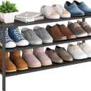 BMOSU 3-Tier Bamboo Extended Shoe Rack Premium Stackable Shoe Shelf Storage Organizer for Hallway Closet Living Room Entryway Organizer(Black)