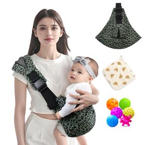 Baby Sling Carrier Adjustable Baby Sling 2025 Upgraded Toddler Sling Comfortable Baby Wrap Carriers Ergonomic-Designed, Travel Friendly Carrying 10-45 Lbs(Green Leopard)