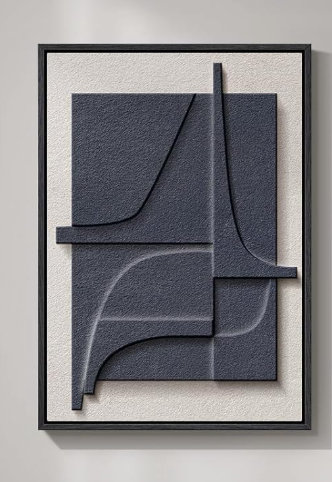 Large 3D Textured Framed Blue and White Abstract Wall Art for Living Room, 1 Piece Modern Artwork for Walls, Minimalist Navy Blue Geometric Paintings for Hallway, Stair, Office Wall Decor 24x36 In