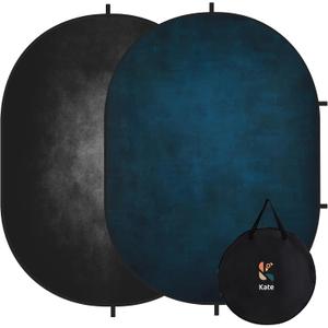 Kate 5x6.5ft(1.5x2m) Collapsible Backdrop Black Blue Texture Pop up Backgrounds Reversible Photography Backgrounds for Video Meetings