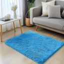 OLANLY 2x3 Machine Washable Small Bedside Rug, Soft Fluffy Shaggy Entryway Throw Rugs for Bedroom, Living Room, Indoor Floor Carpet for Kids Girls and Boys, Home Decor Aesthetic, Bright Blue