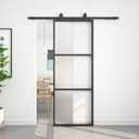 BARNSMITH 36in x 96in Frosted Glass Barn Door and 6FT Hardware kit Included, Soft Close Mechanism,Black Carbon Steel Tempered Frosted Glass Sliding Barn Door, Easy Assembly