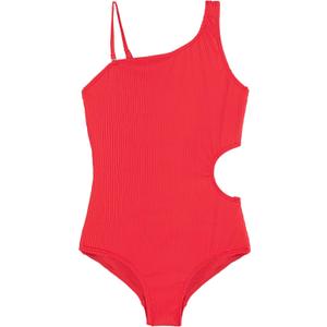 Kanu Surf Girls Cori Beach Sport One Shoulder Side Cut UPF 50 1pc Swimsuit (8, Rib Solid Red)