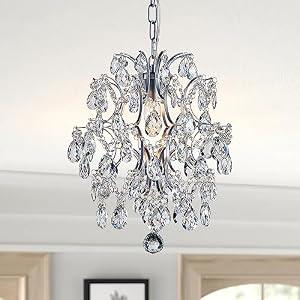 Bestier Modern Pendant Chandelier Crystal Raindrop Lighting Ceiling Light Fixture Lamp for Dining Room Bathroom Bedroom Livingroom entryway 1 E26 Bulbs Required D13 in x H16 in
