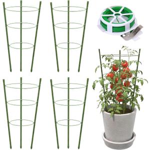 TOCCYARD 4 Pack Plant Support Tomato Cages for Garden, 18 Inches Small Tomato Cages and Supports with Adjustable Rings for Garden Pots, Plant Stakes Tomato Trellis Rings for Climbing Plants