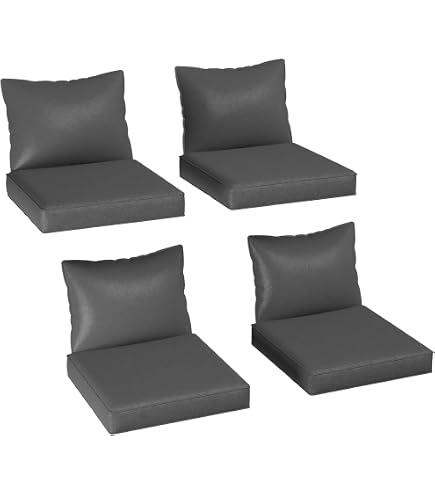 L’AGRATY Outdoor Chair Cushions for Patio Furniture：24" x 24" Deep Seat Cushions with Backrest for Couch Sofa Chair - Waterproof Fade-Resistant Patio Cushion(Set of 4,Grey)